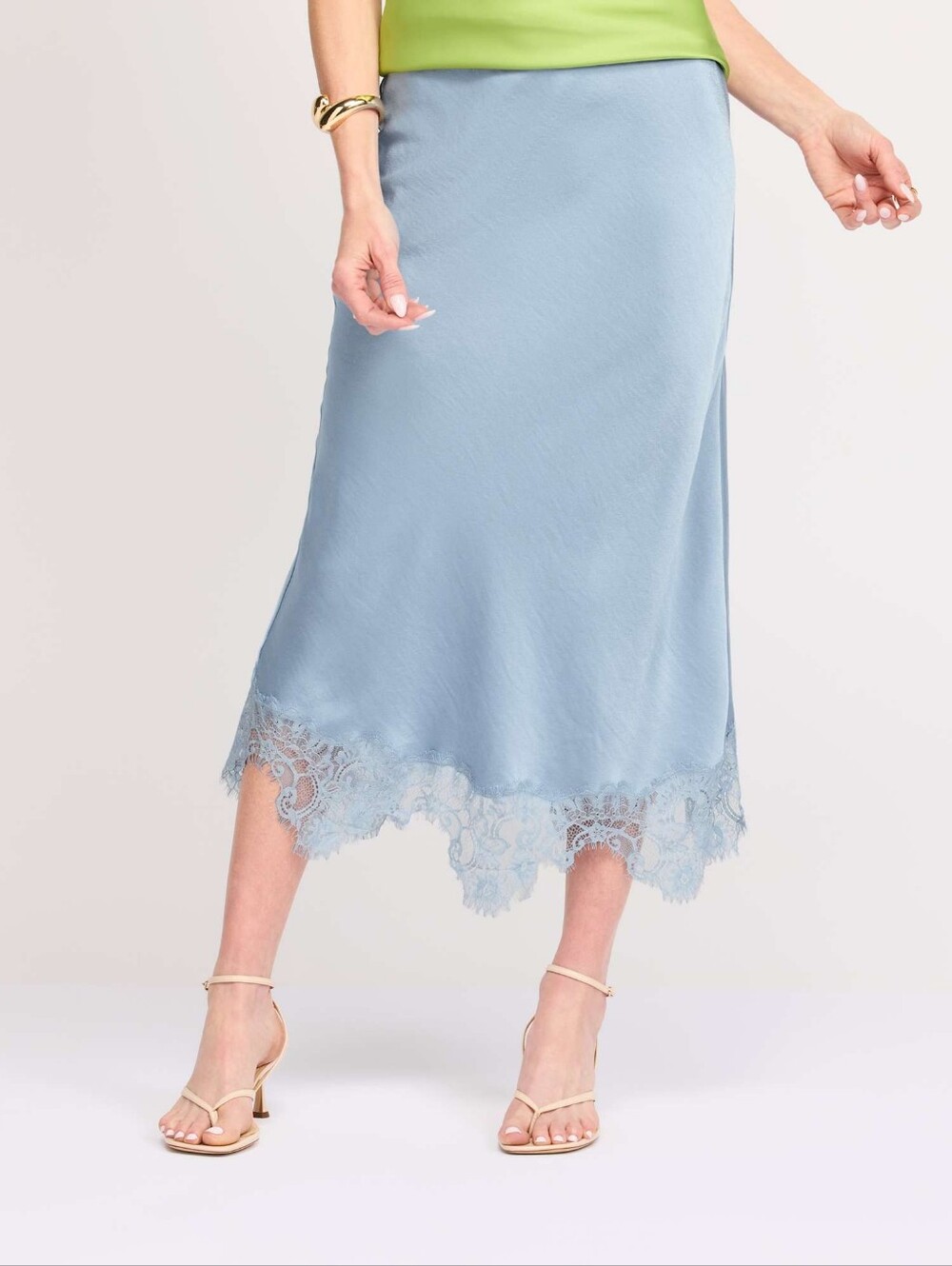Skies Are Blue Light Blue Lace-Hem Midi Slip Skirt - New With Tags